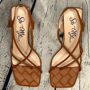 So Me Thick Chunky Strappy Heel Sandal Shoe Brown Size 6